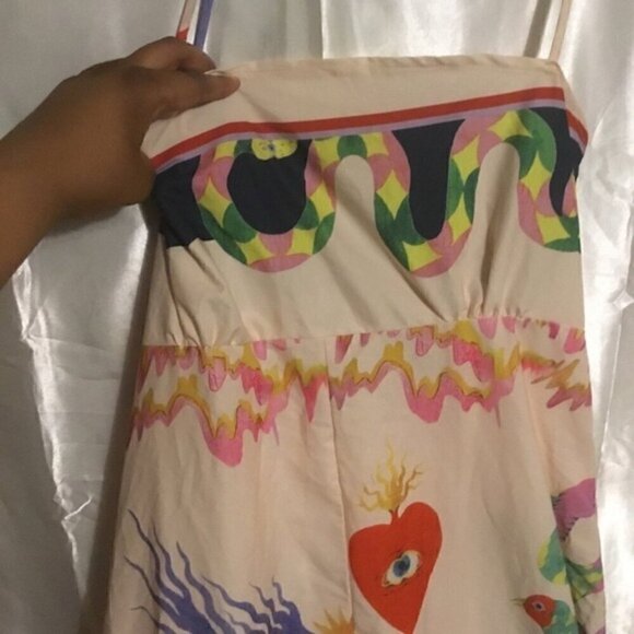 Bohemian A line Unique Print Smocked Back Midi Beach Dress XL - Picture 9 of 16